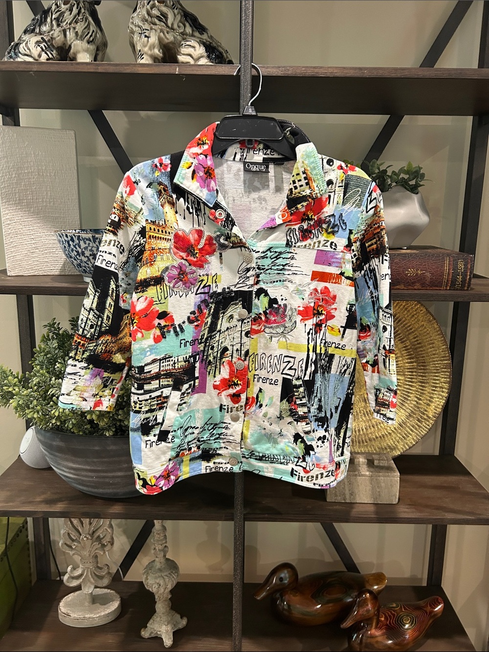 Onque Cadual -.medium Colorful Florentine Print Button-Up Shirt